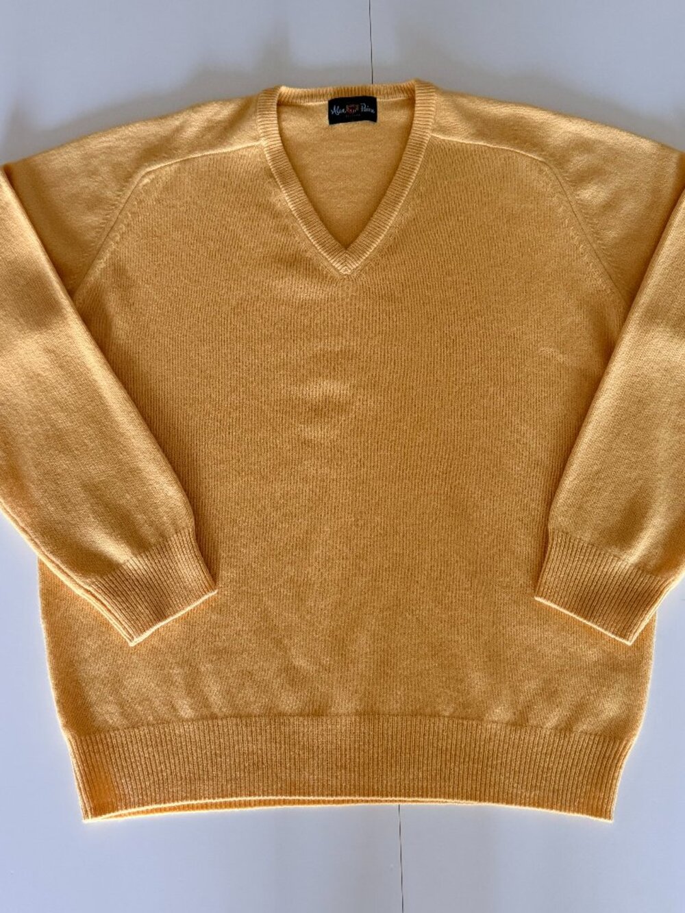 Vtg Alan Paine Lambswool Sweater Mens UK 46 Butter Yellow Grandpa Preppy Golf
